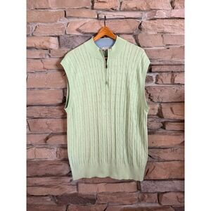 Peter Millar Mens XXL Mint Green Silk Cotton Cashmere Cable Knit 1/4 Zip Vest